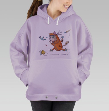 Игривый рыжий кот в индейском костюме, Hoodie Oversize Fiolet