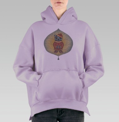 Антропоморфный кот в уютном свитере с свечой, Hoodie Oversize Fiolet, утепленная