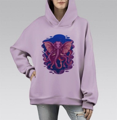 Кракен, Hoodie Mono Fiolet, оверсайз, утепленная