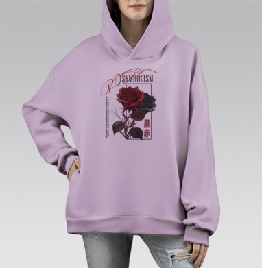 Красная и черная роза символ страсти и печали, Hoodie Mono Fiolet, оверсайз, утепленная