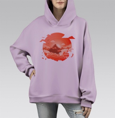 Величие природы в бурных волнах и горах, Hoodie Mono Fiolet, оверсайз, утепленная