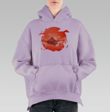 Величие природы в бурных волнах и горах, Hoodie Oversize Fiolet, утепленная