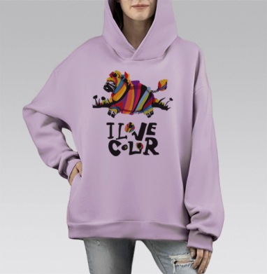 Красочная зебра радуга энергия Я ЛЮБЛЮ ЦВЕТ, Hoodie Mono Fiolet, оверсайз, утепленная