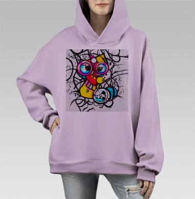 Крейзи Дудл, Hoodie Mono Fiolet, оверсайз, утепленная