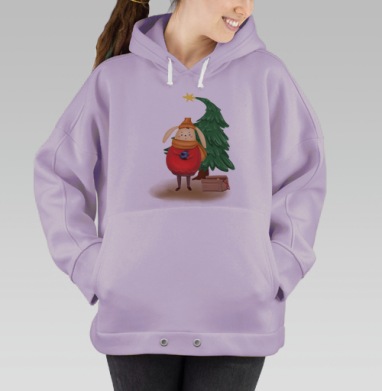 Теплый зайчик в праздничном свитере для украшения елки, Hoodie Oversize Fiolet