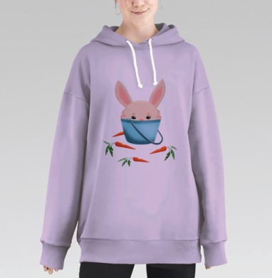 Милый кролик в ведерке — kawaii иллюстрация, Hoodie Long Oversize Fiolet