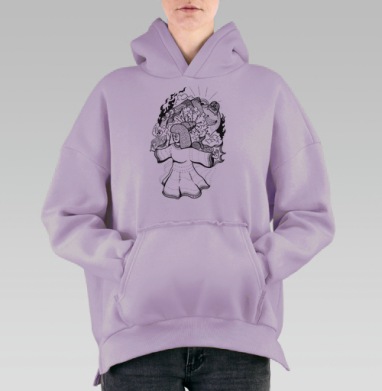 Мистический дудлинг с медитирующей фигурой, Hoodie Oversize Fiolet, утепленная
