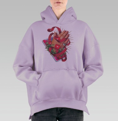 Молитвенные руки в цифровом поклонении, Hoodie Oversize Fiolet, утепленная