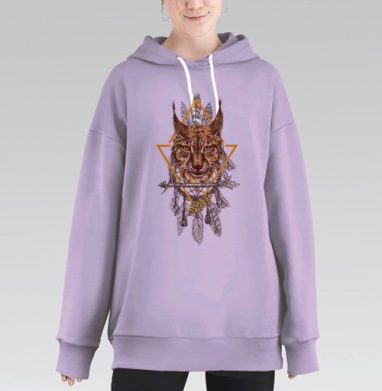 Рысь в геометрии с ловцом снов – символ силы и защиты, Hoodie Long Oversize Fiolet