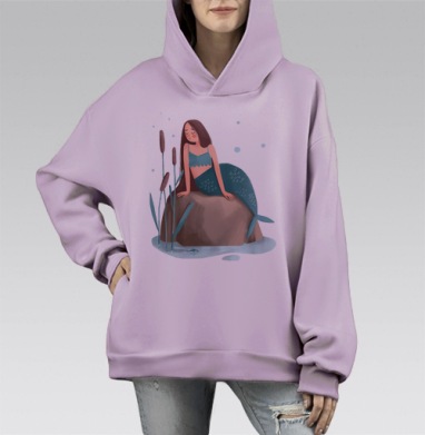 Цифровая иллюстрация русалки в бирюзовом стиле, Hoodie Mono Fiolet, оверсайз, утепленная