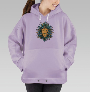 Декоративный Орнамент Льва – Яркая Этника и Сила, Hoodie Oversize Fiolet