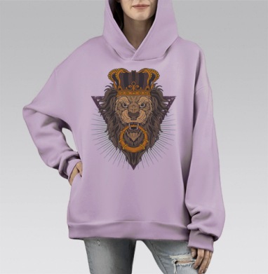 Величественный Лев с Золотой Короной и Кольцом, Hoodie Mono Fiolet, оверсайз, утепленная
