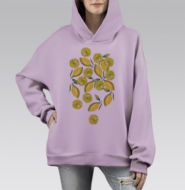 Свежий лимонный паттерн акварелью, Hoodie Mono Fiolet, оверсайз, утепленная