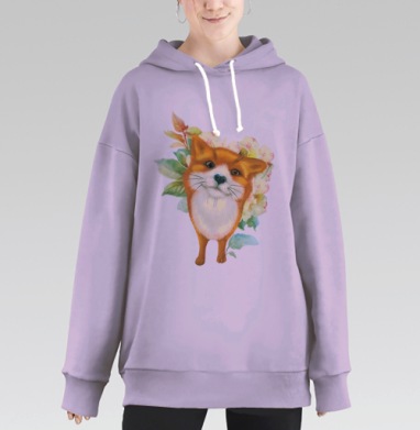 Милая лисичка с игривым взглядом в акварели, Hoodie Long Oversize Fiolet