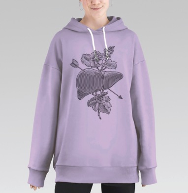 Liver&flowers, Hoodie Long Oversize Fiolet