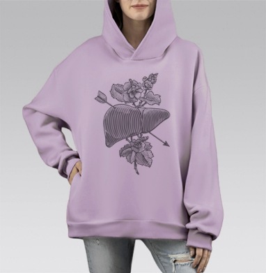 Liver&flowers, Hoodie Mono Fiolet, оверсайз, утепленная