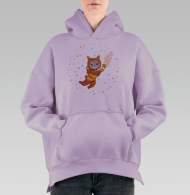 Лама в космическом скафандре с оранжевой звездой, Hoodie Oversize Fiolet, утепленная