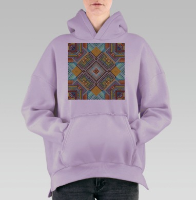 Цифровой пиксельный мандальный узор, Hoodie Oversize Fiolet, утепленная