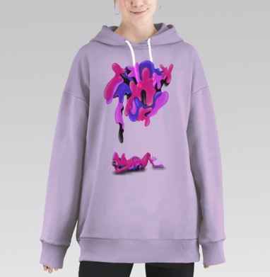 Сюжет метаморфозы с розовым существом и желе, Hoodie Long Oversize Fiolet
