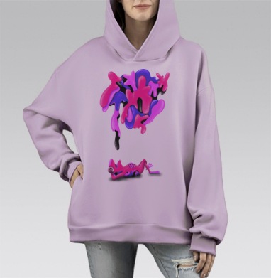 Сюжет метаморфозы с розовым существом и желе, Hoodie Mono Fiolet, оверсайз, утепленная