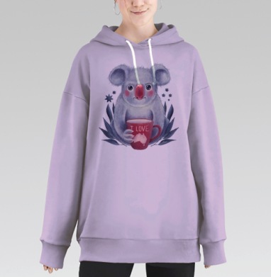 Милый коала с кружкой «I LOVE Австралия», Hoodie Long Oversize Fiolet