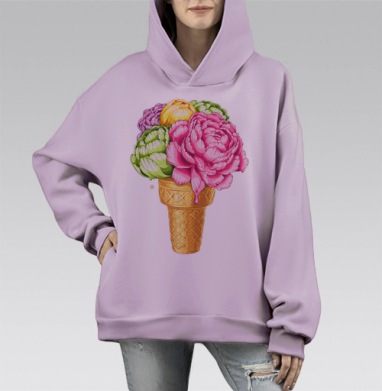 Любителям мороженного, Hoodie Mono Fiolet, оверсайз, утепленная