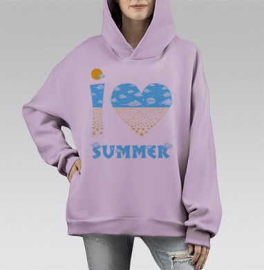 Любовь к лету с полевыми цветами голубое небо SUMMER, Hoodie Mono Fiolet, оверсайз, утепленная