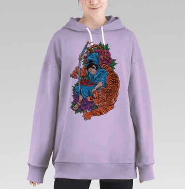 Самурай и тигр: мощь и гармония в японском стиле, Hoodie Long Oversize Fiolet