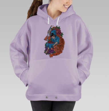 Самурай и тигр: мощь и гармония в японском стиле, Hoodie Oversize Fiolet