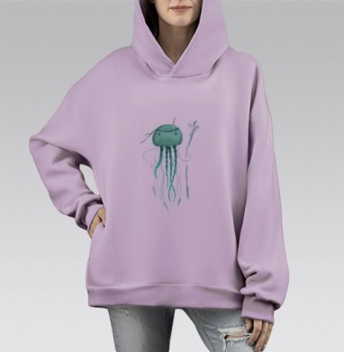 Вождь-медуза: мудрость подводного мира, Hoodie Mono Fiolet, оверсайз, утепленная