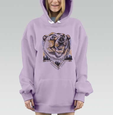 Медведь силы и мудрости в геометрическом стиле, Hoodie Mjhigh Dig Mel, Fiolet, утепленная