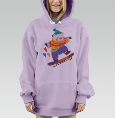 Медведь на скейте, Hoodie Mjhigh Dig Mel, Fiolet, утепленная