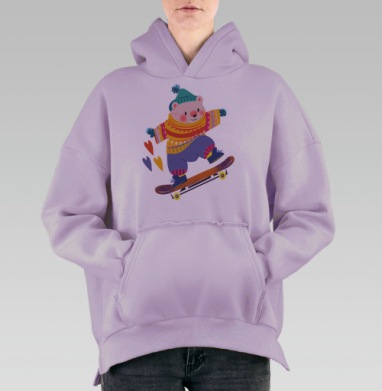 Медведь на скейте, Hoodie Oversize Fiolet, утепленная