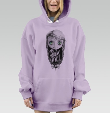 Готическая кукольная девочка с зелёными глазами, Hoodie Mjhigh Dig Mel, Fiolet, утепленная