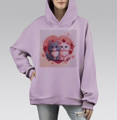 Милые Кошки Серый Белый На Бордовом фоне, Hoodie Mono Fiolet, оверсайз, утепленная