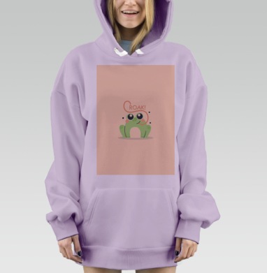 Милая лягушка с каллиграфическим языком «CROAK!», Hoodie Mjhigh Dig Mel, Fiolet, утепленная