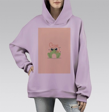 Милая лягушка с каллиграфическим языком «CROAK!», Hoodie Mono Fiolet, оверсайз, утепленная