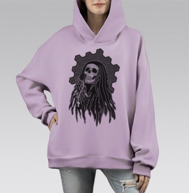 Скелет в монашеской мантии в молитве, Hoodie Mono Fiolet, оверсайз, утепленная