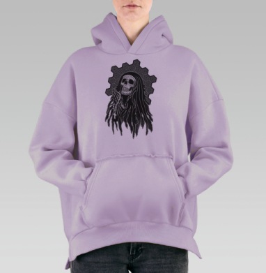 Скелет в монашеской мантии в молитве, Hoodie Oversize Fiolet, утепленная