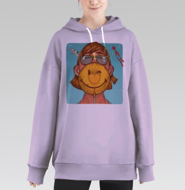 Яркий леденец-смайлик с игривым дизайном, Hoodie Long Oversize Fiolet