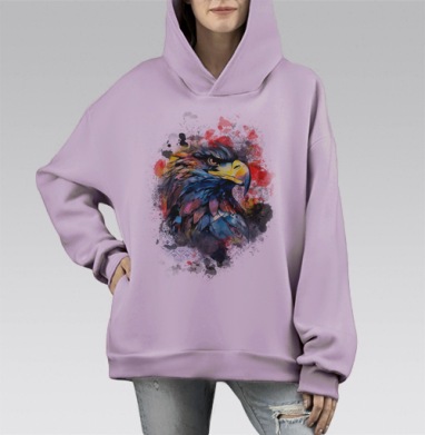 Мощная окраска синего орла с красным и желтым взглядом, Hoodie Mono Fiolet, оверсайз, утепленная
