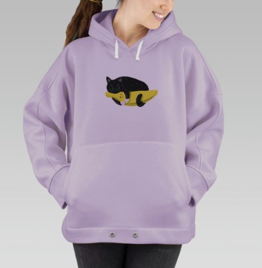 Пушистый кот с милым банановым другом, Hoodie Oversize Fiolet