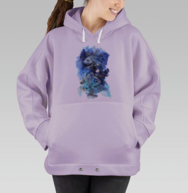 Акварельные рыбы в мистическом синем водовороте, Hoodie Oversize Fiolet