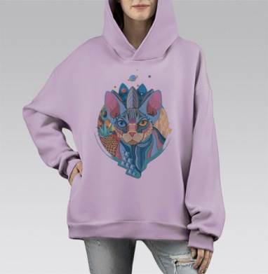 Немного Мехикано Космо котЭ, Hoodie Mono Fiolet, оверсайз, утепленная