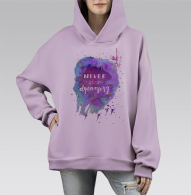 Акварельная иллюстрация с мотивирующей надписью, Hoodie Mono Fiolet, оверсайз, утепленная