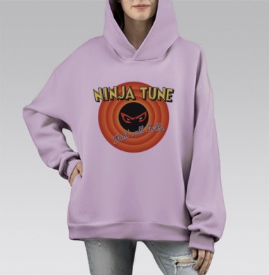 Ретро-логотип Ninja Tune в стиле Looney Tunes, Hoodie Mono Fiolet, оверсайз, утепленная