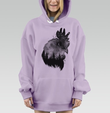 Петух ночи с лесом и звездным небом, Hoodie Mjhigh Dig Mel, Fiolet, утепленная