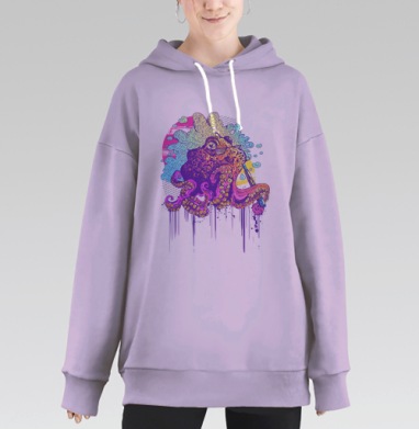 Крутой осьминог в солнечных очках с вейпом, Hoodie Long Oversize Fiolet