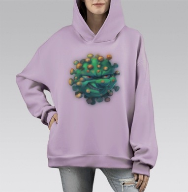 Зловещий мультяшный вирус с хитрой улыбкой, Hoodie Mono Fiolet, оверсайз, утепленная