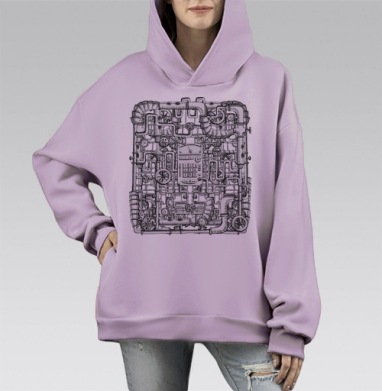 Old mechanism, Hoodie Mono Fiolet, оверсайз, утепленная